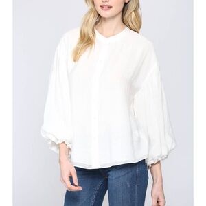 FATE WHITE PUFF SLEEVE BUTTON DOWN SHIRT SIZE MEDIUM